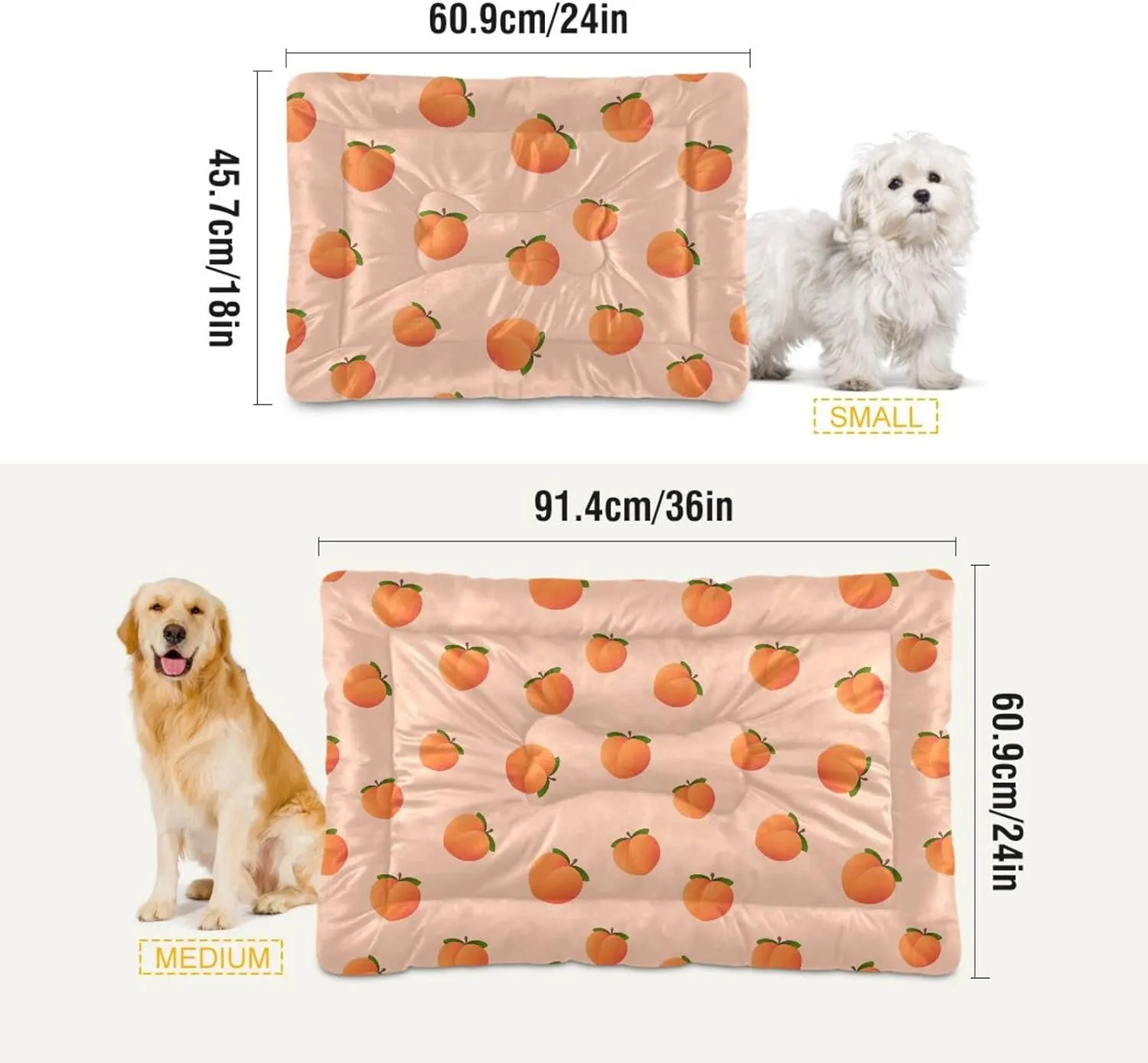 Peach Fruit Dog Bed Cat Bed Soft Washable Pet Crate Mat Non Slip Comfortable Durable Dog Crate Bed for Medium Large Small Dogs Cats, 24 x 36 Inch