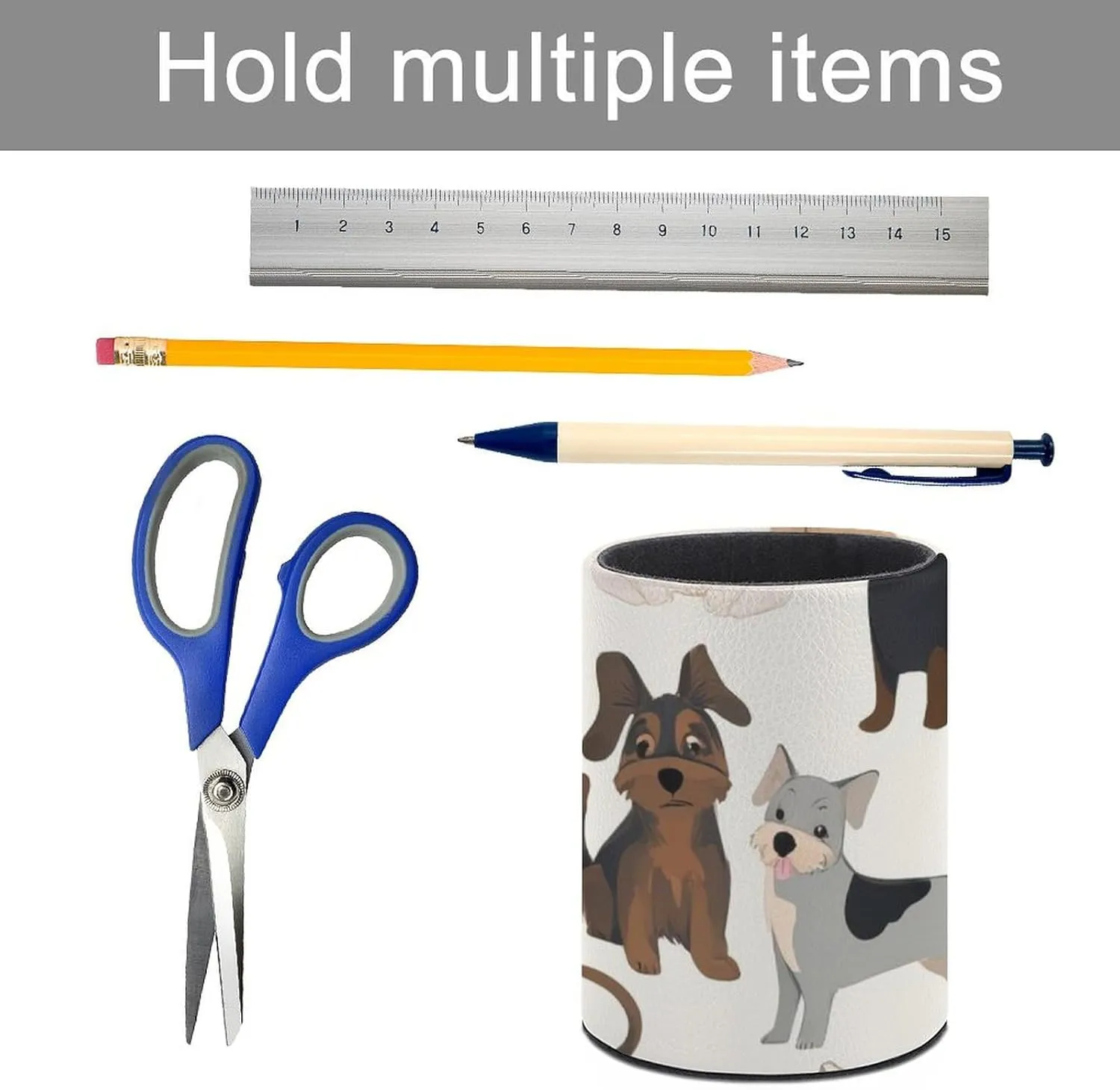 Pen Holder for Desk Pencil Box Pu Leather Round Makeup Brush Organizer Case Affenpinscher Airedale Terrier Australian Cattle Dog Stationery Container Storage Box