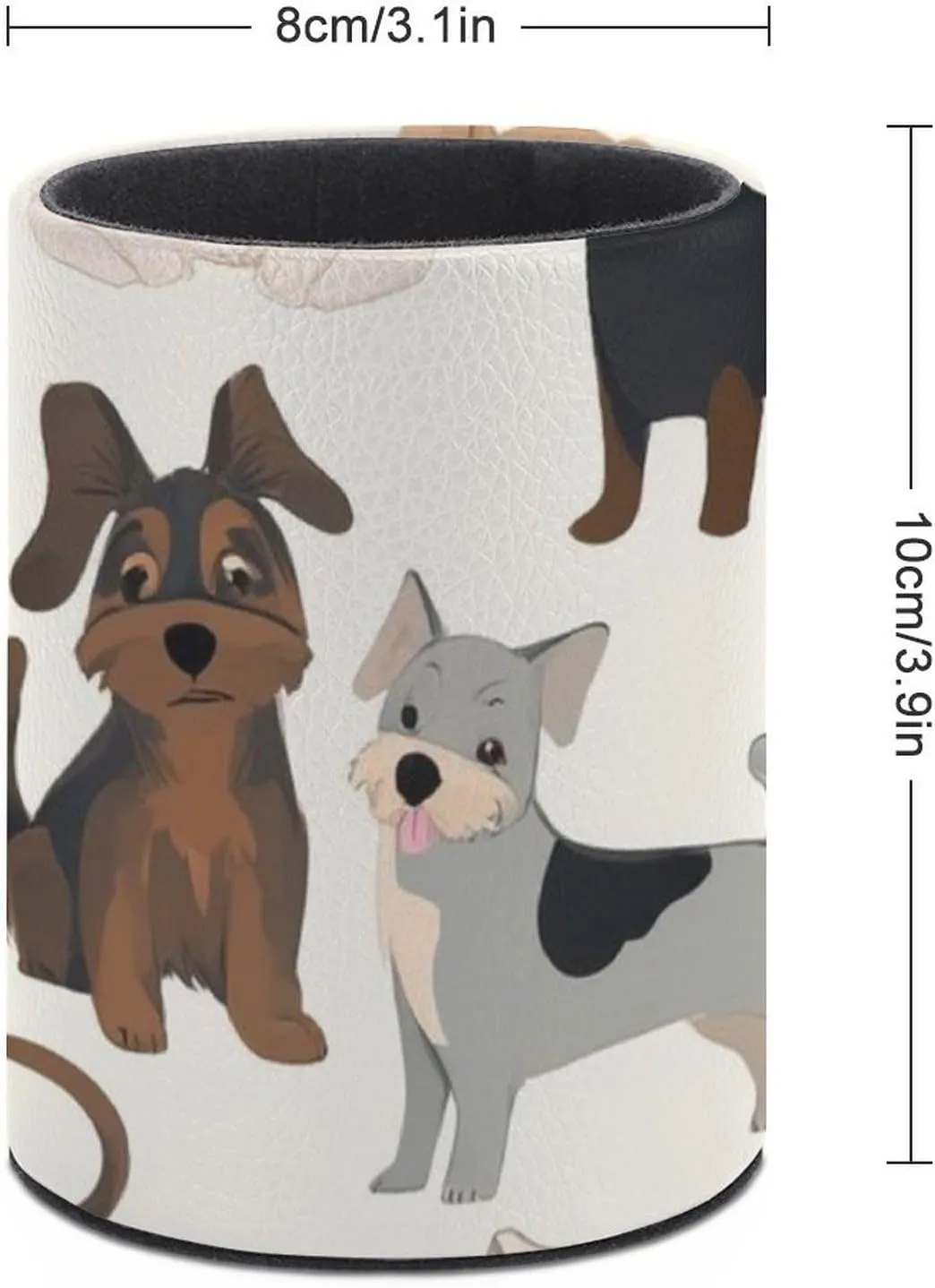 Pen Holder for Desk Pencil Box Pu Leather Round Makeup Brush Organizer Case Affenpinscher Airedale Terrier Australian Cattle Dog Stationery Container Storage Box