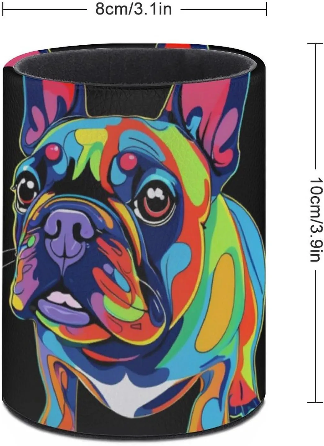 Pen Holder for Desk Pencil Box Pu Leather Round Makeup Brush Organizer Case Colorful French Bulldogs Black Stationery Container Storage Box