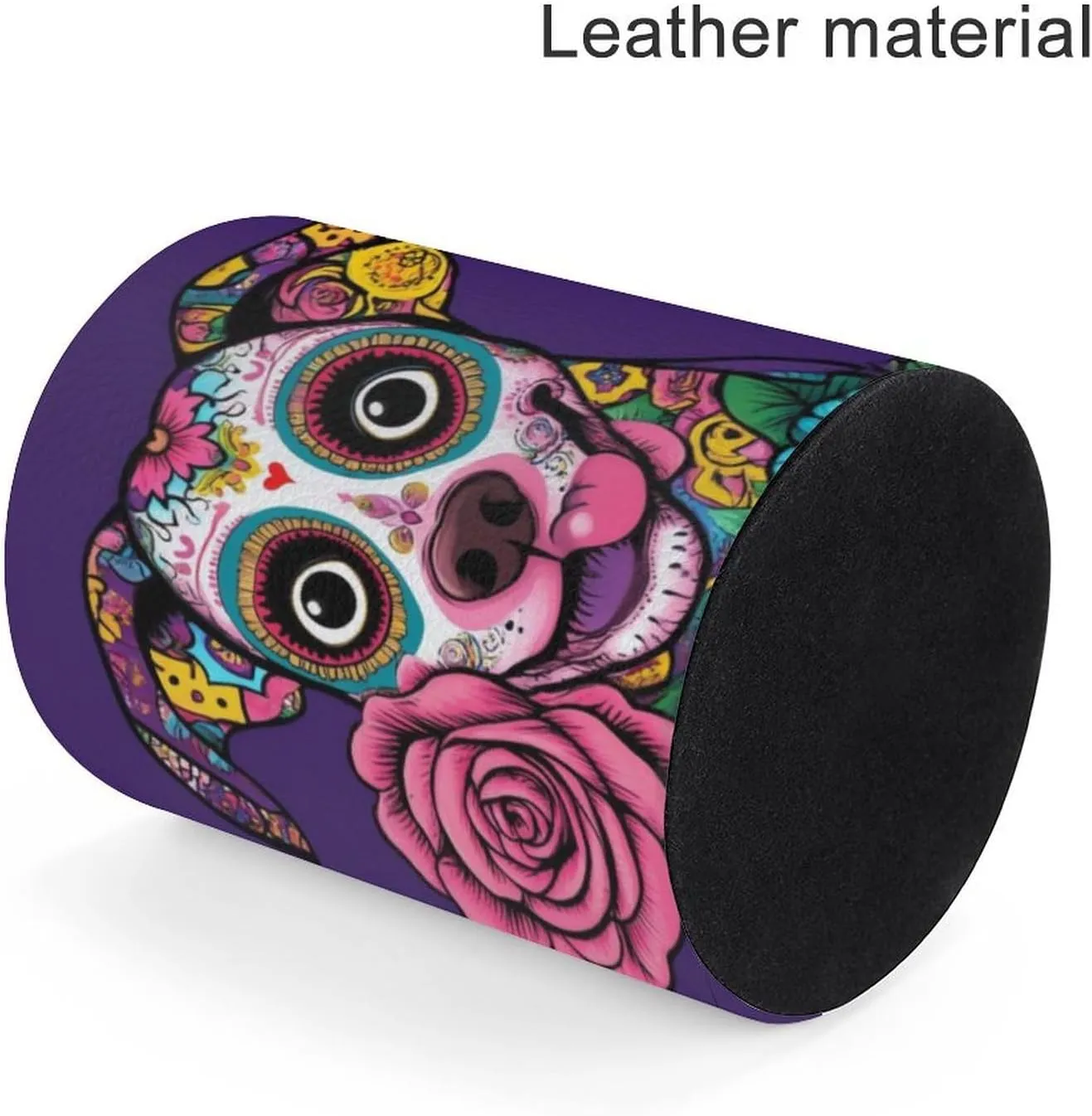 Pen Pencil Holder for Desk, Round Pen Cup Office Desk Organizer Day of The Dead Pitbull Dog Art Stationery Storage Box Pu Leather Makeup Brush Holder