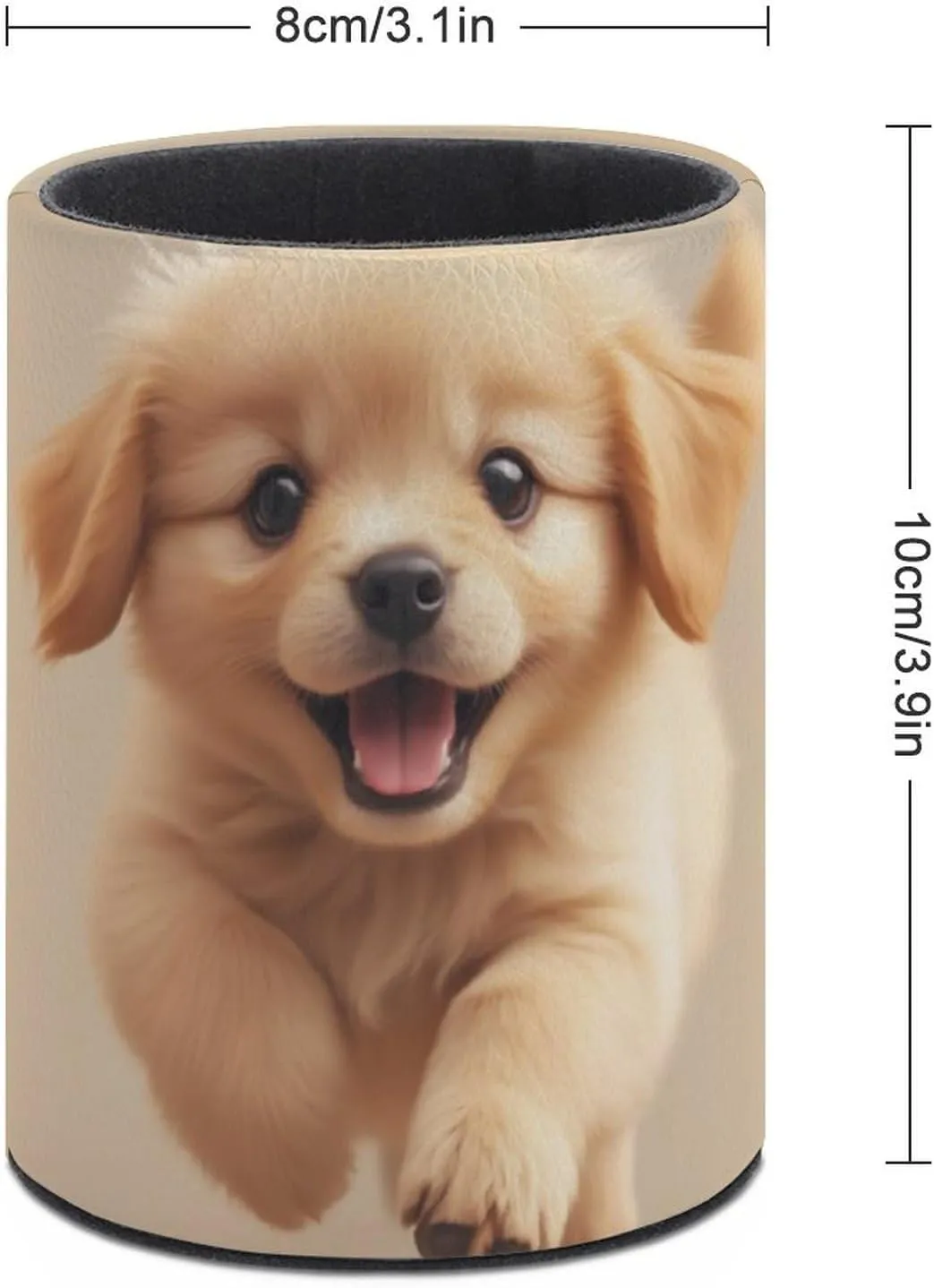 Pencil Holder Cup for Desk, Desktop Pen Organizer Pu Leather Makeup Brush Holder Cute Little Puppy Dog Fantasy Office Stationery Storage Box