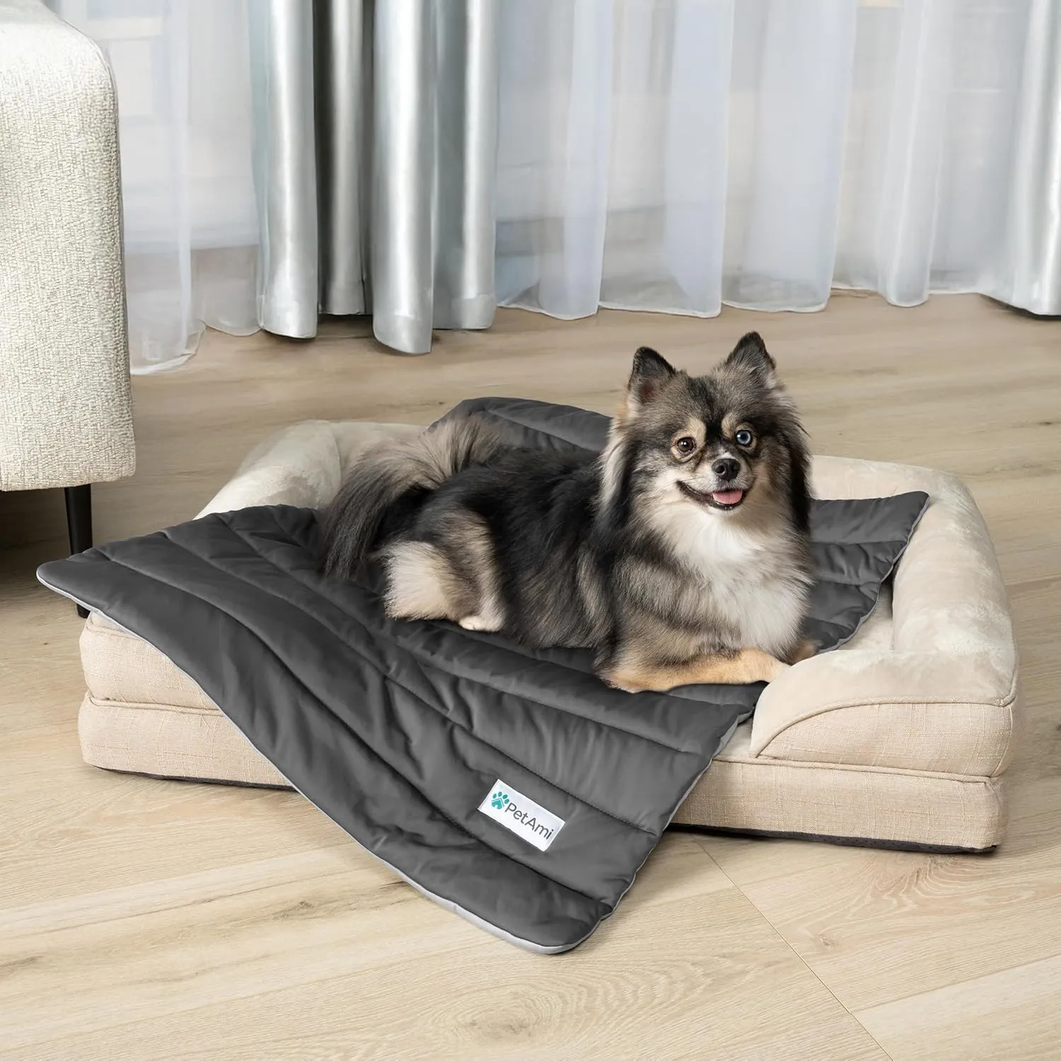 PetAmi Cooling Mat for Dog, Premium Pet Cooling Blanket for Crate Kennel, Indoor Cat Cool Sleeping Pad, Q-MAX Cold Sofa Couch Cover for Summer, Gray/Light Grey, Large (40x60)