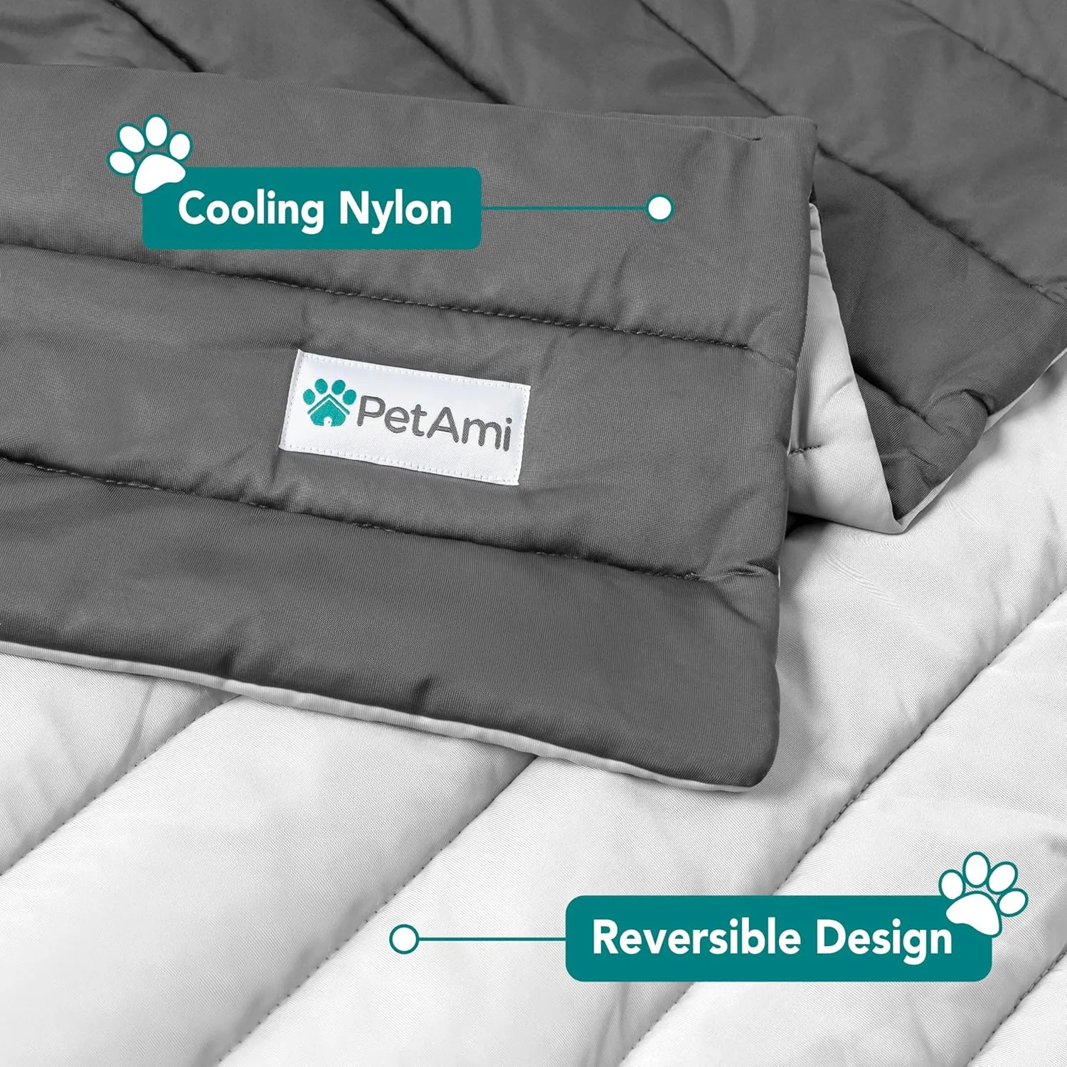 PetAmi Cooling Mat for Dog, Premium Pet Cooling Blanket for Crate Kennel, Indoor Cat Cool Sleeping Pad, Q-MAX Cold Sofa Couch Cover for Summer, Gray/Light Grey, Large (40x60)