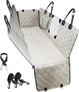 PETICON Dog Car Seat Cover with Mesh Window, 100% Waterproof Pet Seat Cover for Back Seat, Scratchproof Dog Hammock for Cars, Trucks, SUVs, Jeeps, Beige