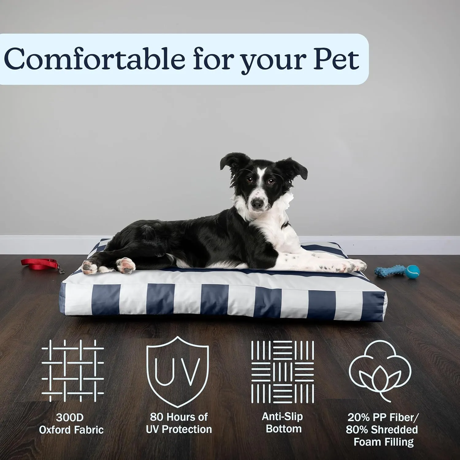 PETMAKER Dog Bed - Indoor/Outdoor Dog Bed with Removable Washable Cover and Non-Slip Bottom - 36in Medium Pet Bed for Dogs up to 70lbs - Water-Resistant Dog Beds (Navy)