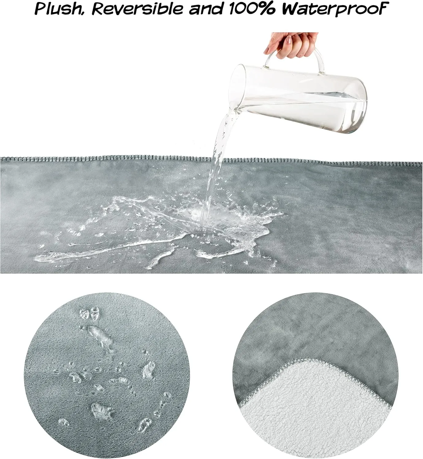 PETMAKER Waterproof Pet Blanket - 50x60-Inch Reversible Sherpa Fleece Throw Protects Couches, Cars, and Beds from Spills, Stains, and Fur (Gray), Large