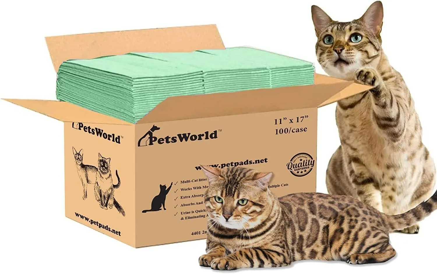 PETSWORLD Multi Cat Pad Refills for Cats Breeze Litter System, Ultra-Absorbent, Quick Dry - (100 Count, Unscented)