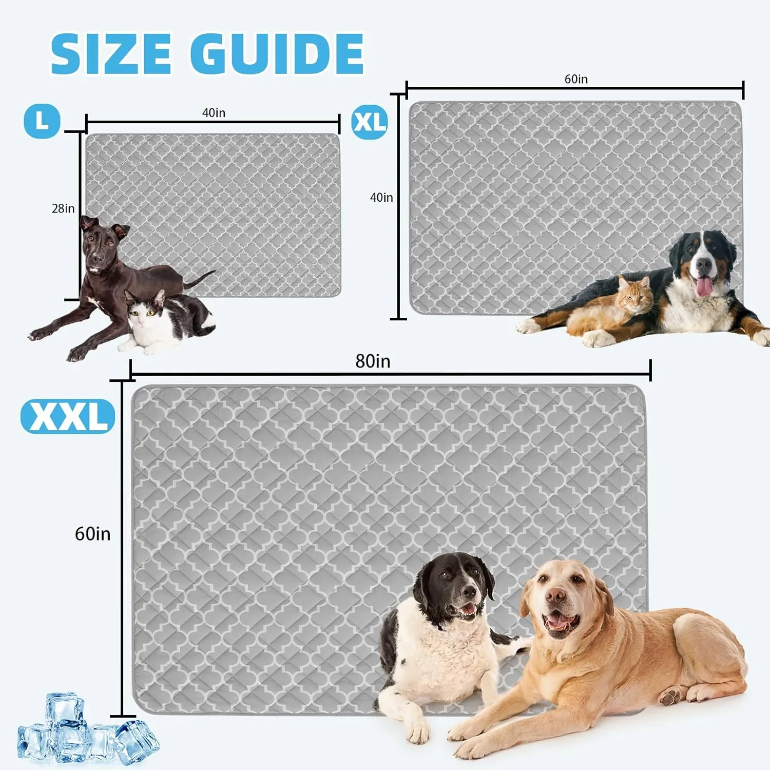 PUPTECK Dog Cooling Mat for Medium Large Dogs, Cooling Blanket for Kennels Crate Floor, Pets Pad Bed for Dog Cat Summer Sleeping Outside, Washable & Portable, Large 28"x40"