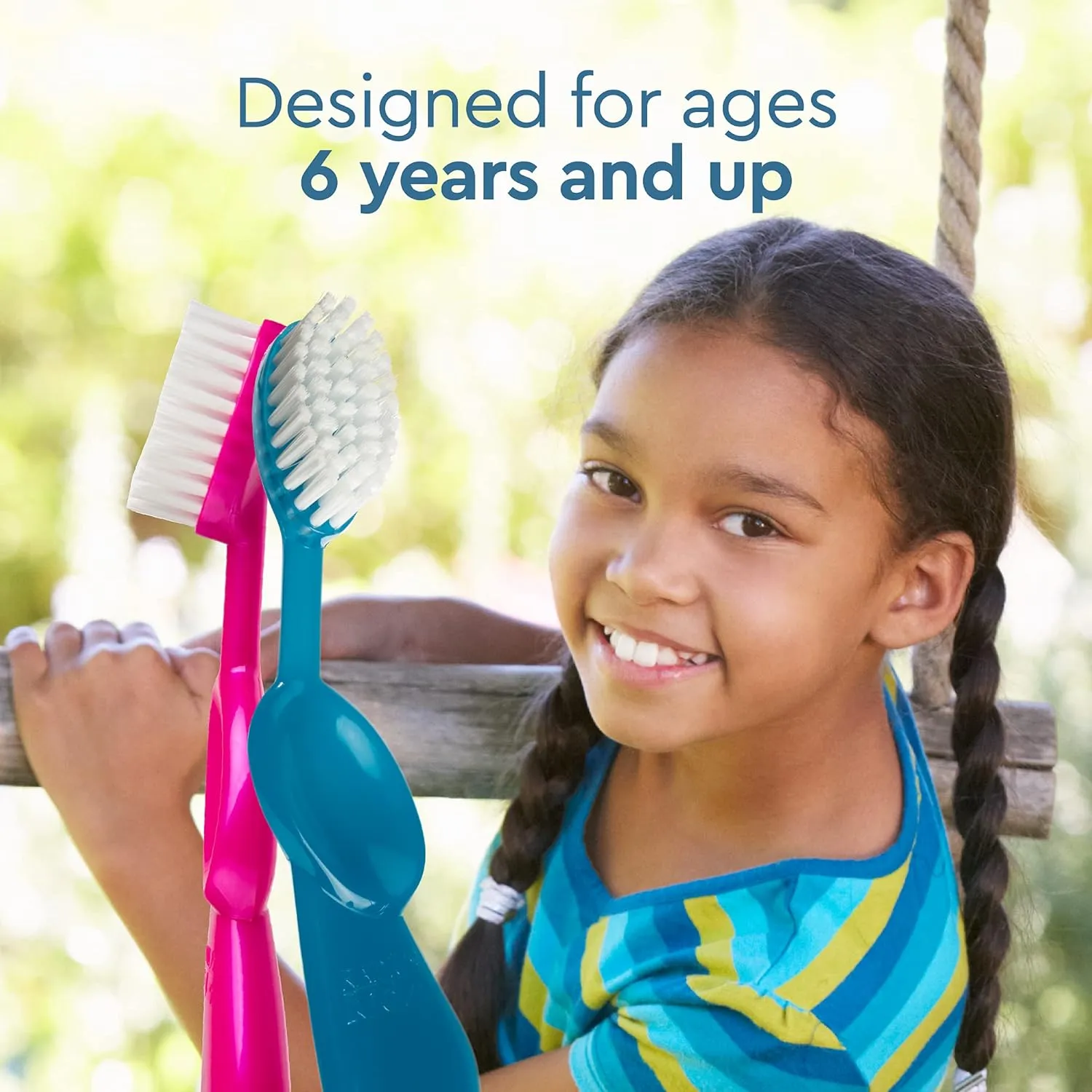 RADIUS Kidz Toothbrush Children's Right Hand BPA Free ADA Accepted Designed to Clean Teeth & Gums for Children 6 Years & Up - Pink Purple Green - Pack of 3