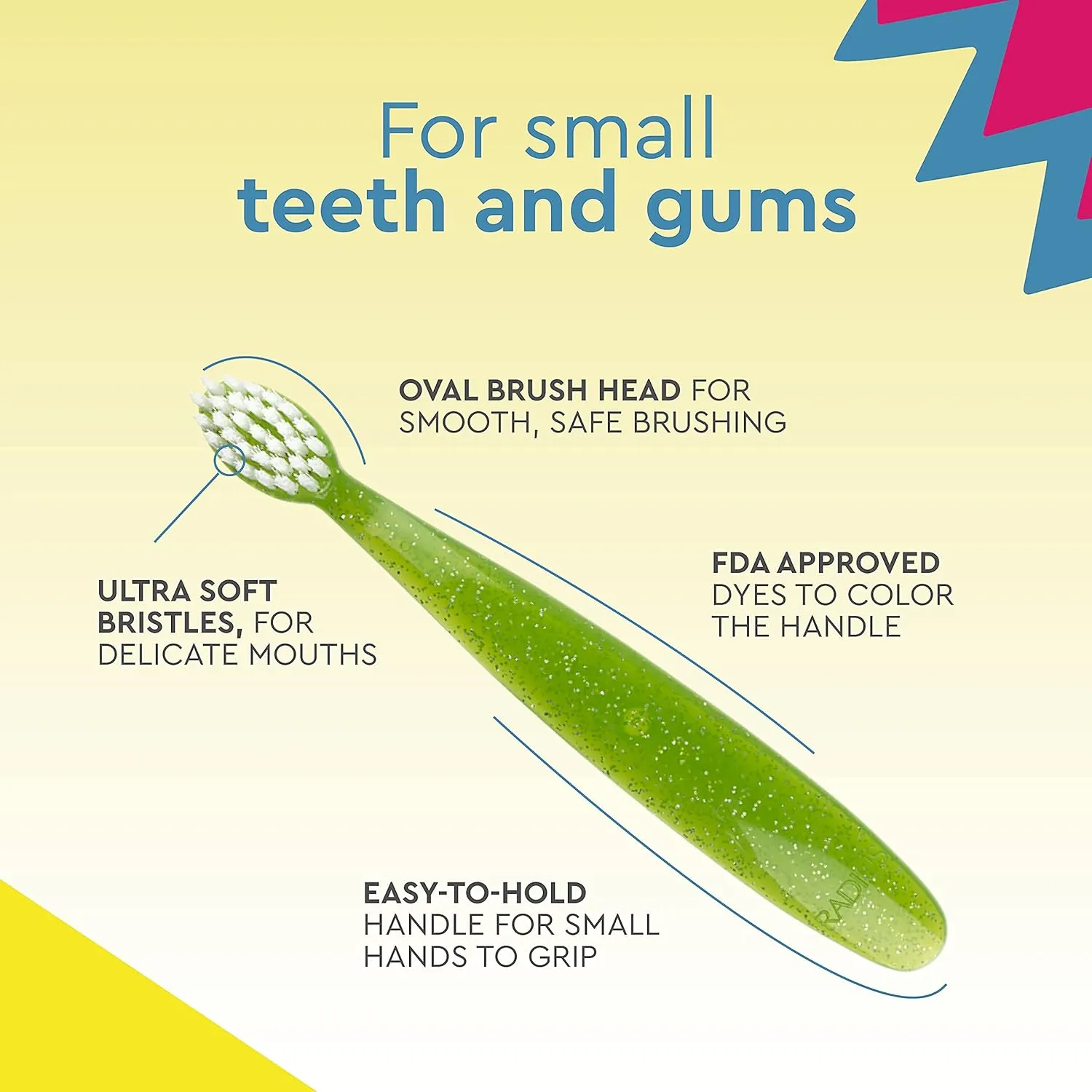 RADIUS Totz Toothbrush Extra Soft Brush BPA Free & ADA Accepted Designed for Delicate Teeth & Gums for Children 18 Months & Up - Magenta Sparkle - Pack of 1