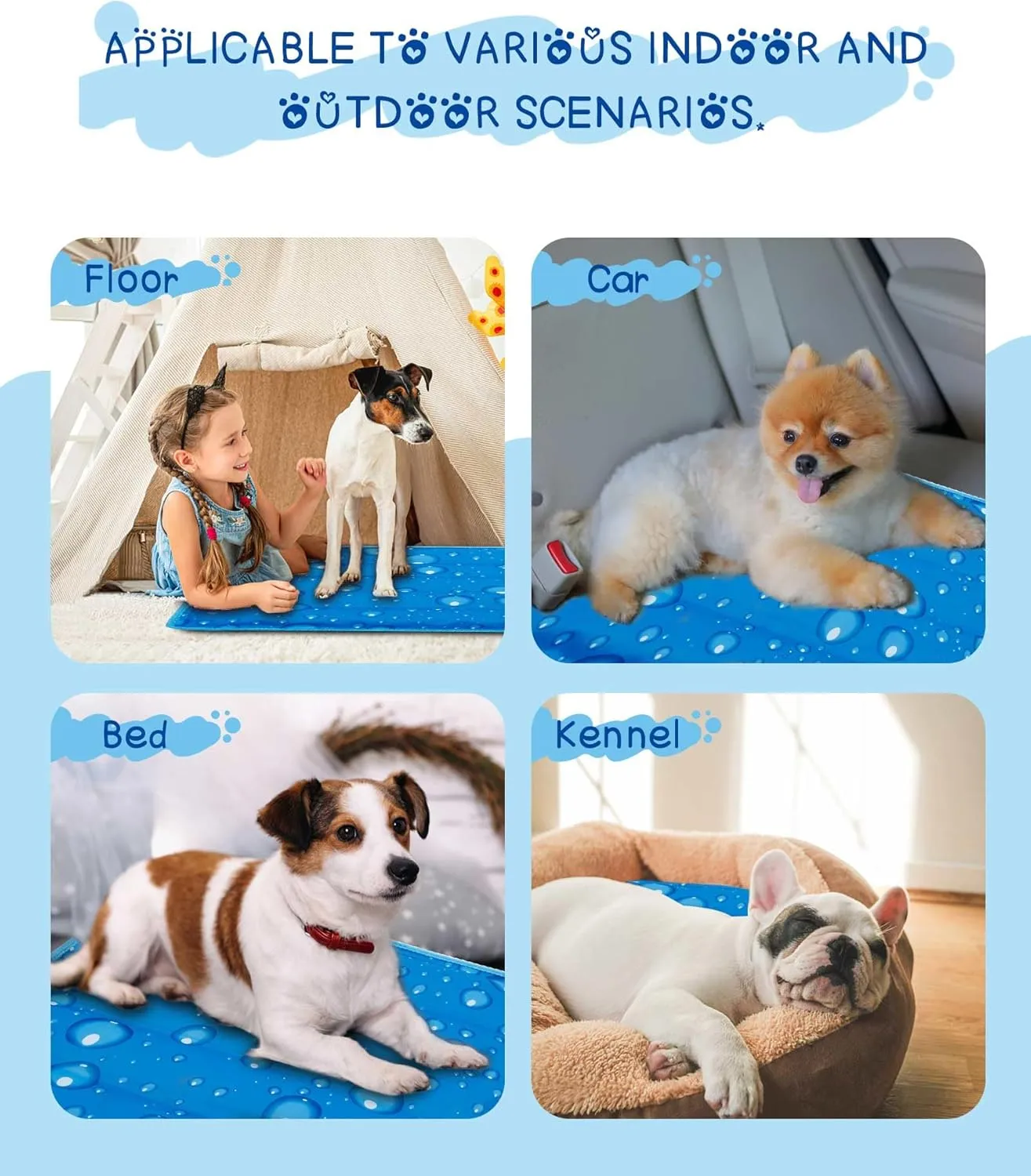 Renjie Dog Cooling Mat Cooling Mat for Dogs & Cats Water Injection Solidifies Technology Indoor Outdoor Dog Pad for Summer, Easy to Clean