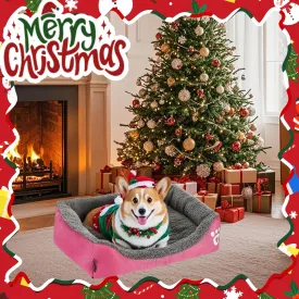 Resulzon Square Dog Cat Beds Mattress Washable Pads Room, Soft Plush Faux Fur Sleeping Pet Fleece Bed Mat for Small Medium Doggy Kitten Puppy, with Anti-Slip Waterproof Bottom, Pink