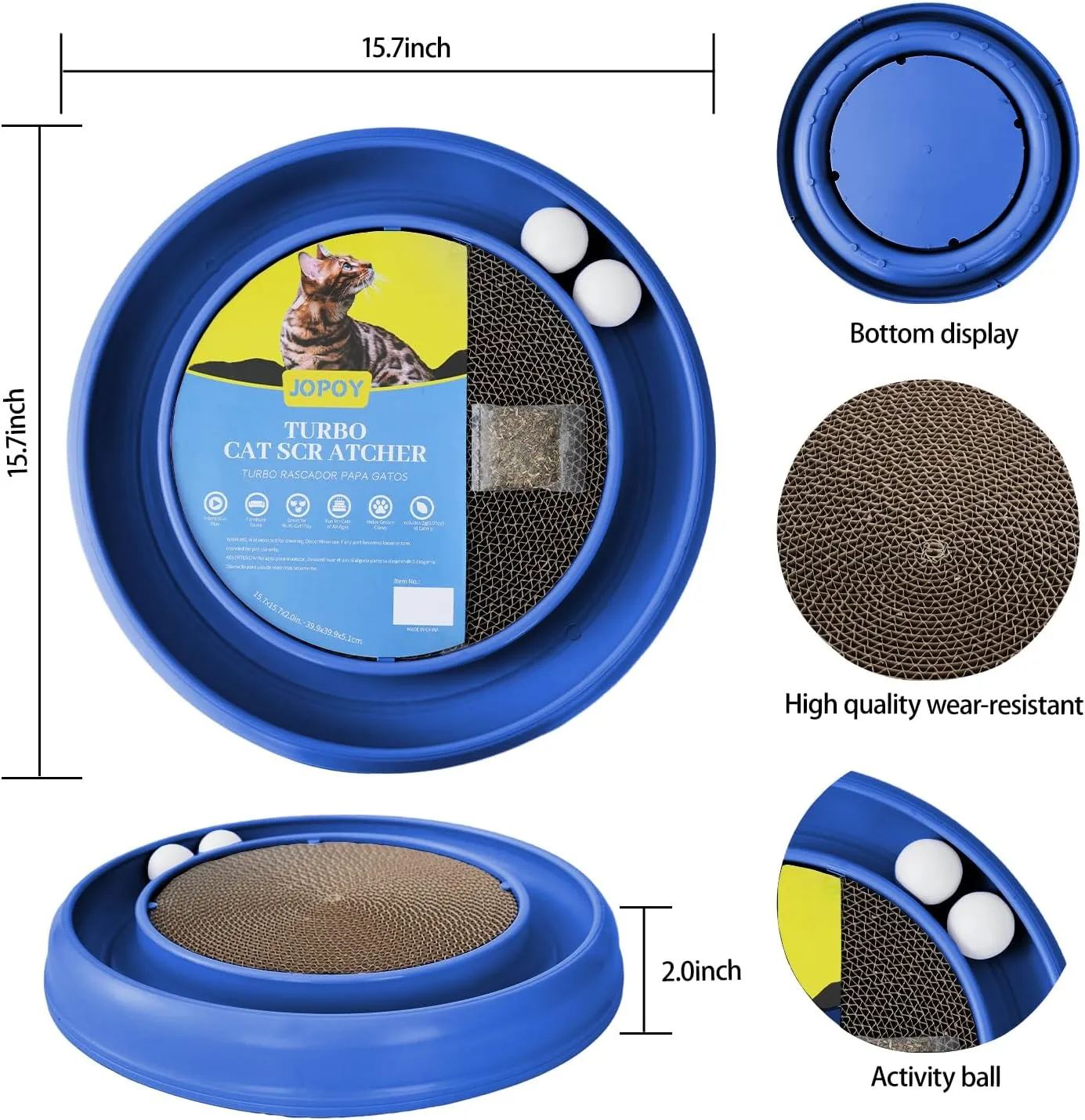 Round Cat Scratcher Pad with Two Interactive Spinning Balls for Active Play Kitten and Adult Cats