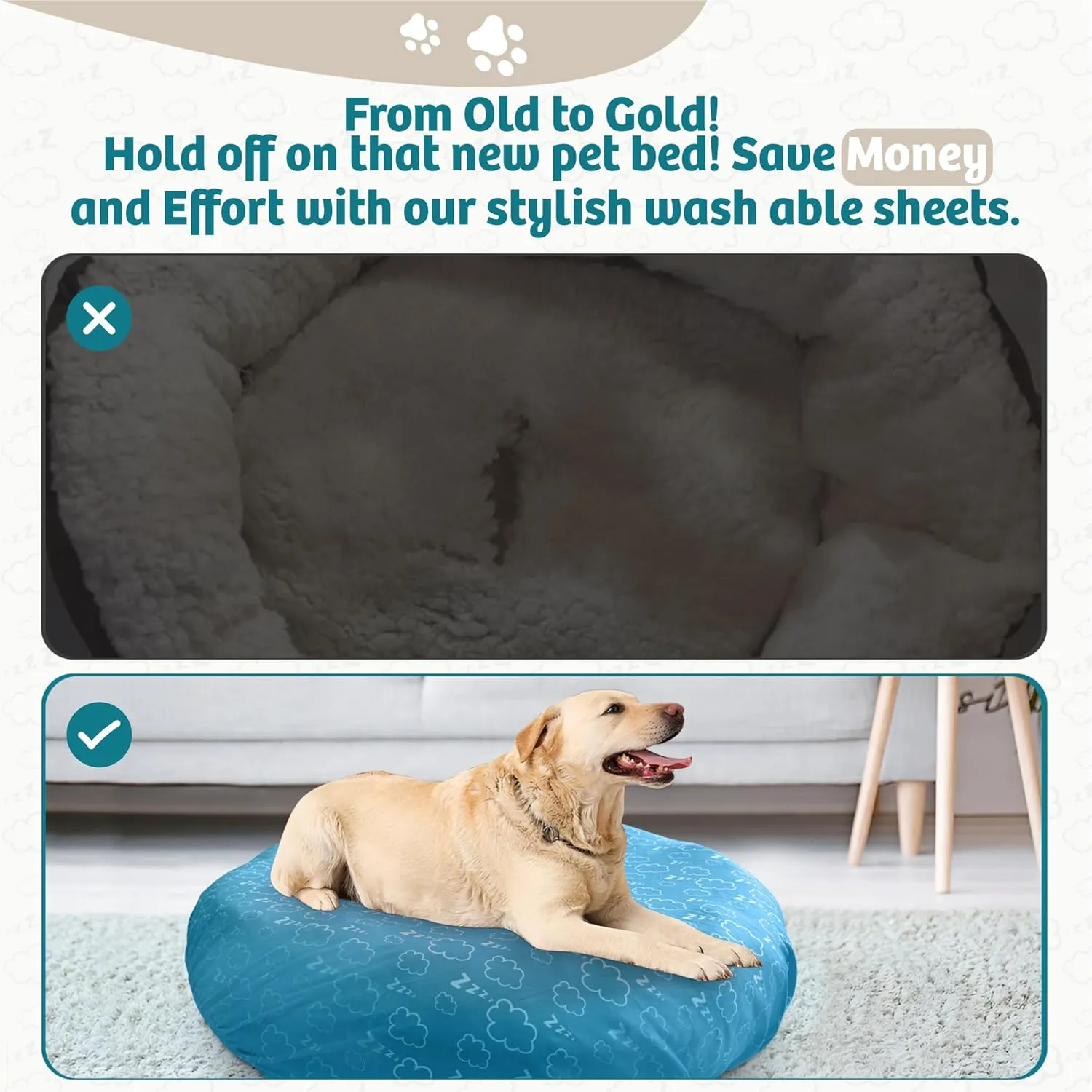 Round Dog Bed Covers Replacement Washable, Dog Bed Washable Cover, for All Shapes