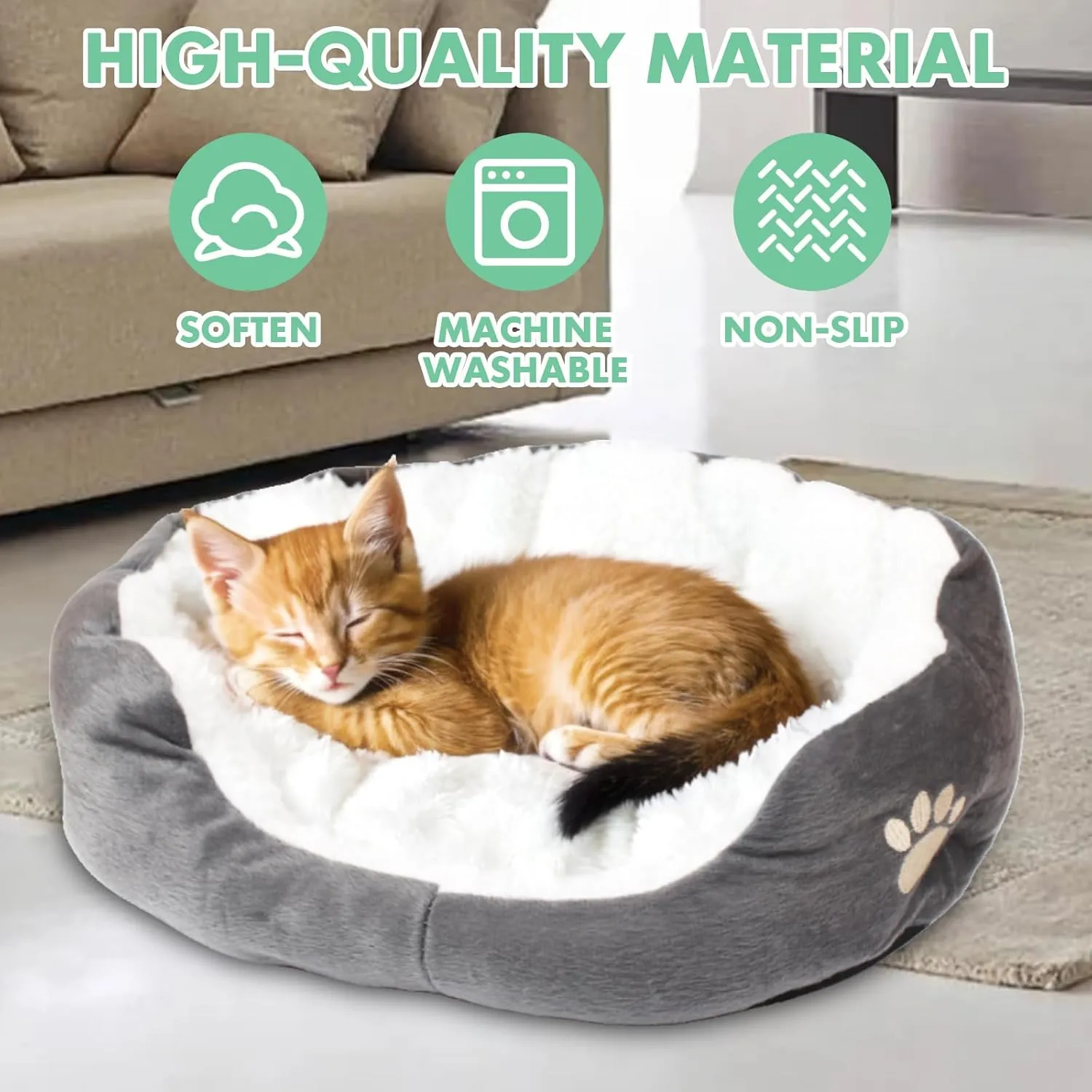 Round Dog Cat Beds Mattress Washable Pads Room, Soft Durable Plush Faux Fur Sleeping Pet Fleece Bed Mat for Small Doggy Kitten Puppy, with Anti-Slip Waterproof Bottom, Grey