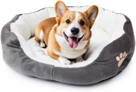 Round Dog Cat Beds Mattress Washable Pads Room, Soft Durable Plush Faux Fur Sleeping Pet Fleece Bed Mat for Small Doggy Kitten Puppy, with Anti-Slip Waterproof Bottom, Grey