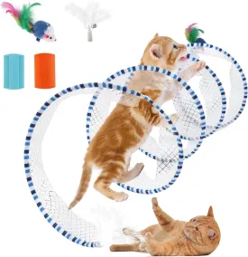 S Type Self-Play Folded Coil Cat Spiral Tunnel Toy for Indoor Large Cats Play Exercise with 2 PCS Flea Lice Combs, Decompression Interactive Cat Springs Toys (Blue)