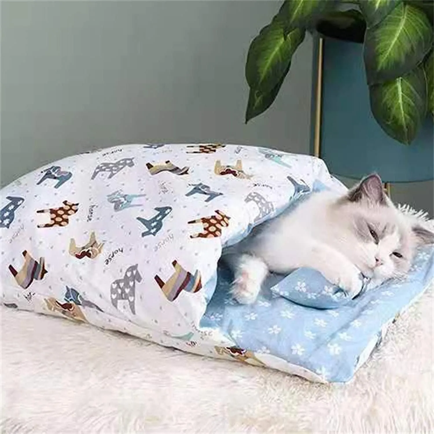 Self Warming Cat Cave Bed - Hideaway Burrow Calming Pocket Pet Bed Cat Nest Snuggle Sack for Kitten Puppy - L-26''x20'', Blue