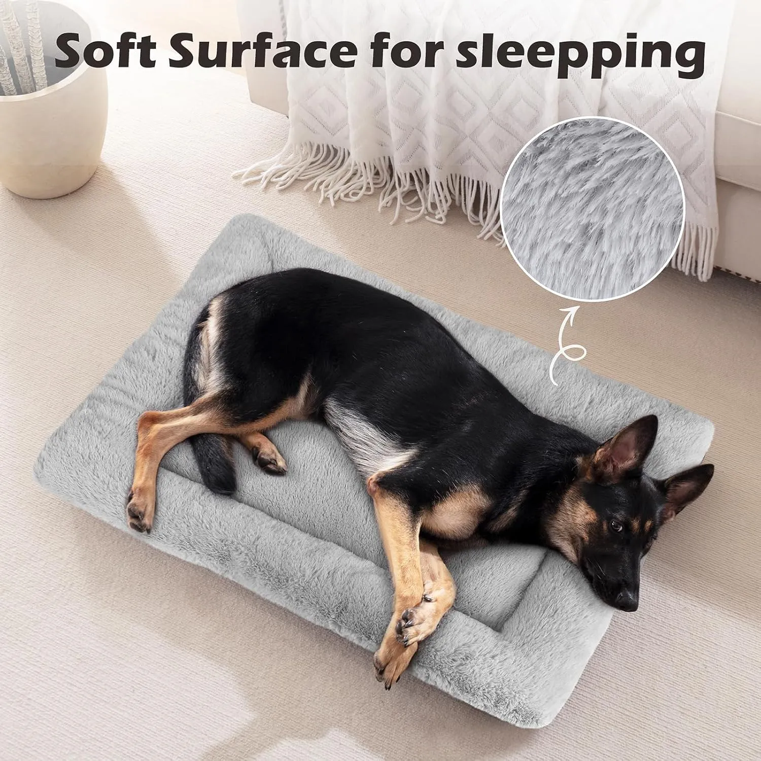 SIWA MARY Dog Bed Mat Soft Crate Pad Washable Anti-Slip Mattress for Large Medium Small Dogs and Cats Kennel Pad (23'' x 18'', Grey)