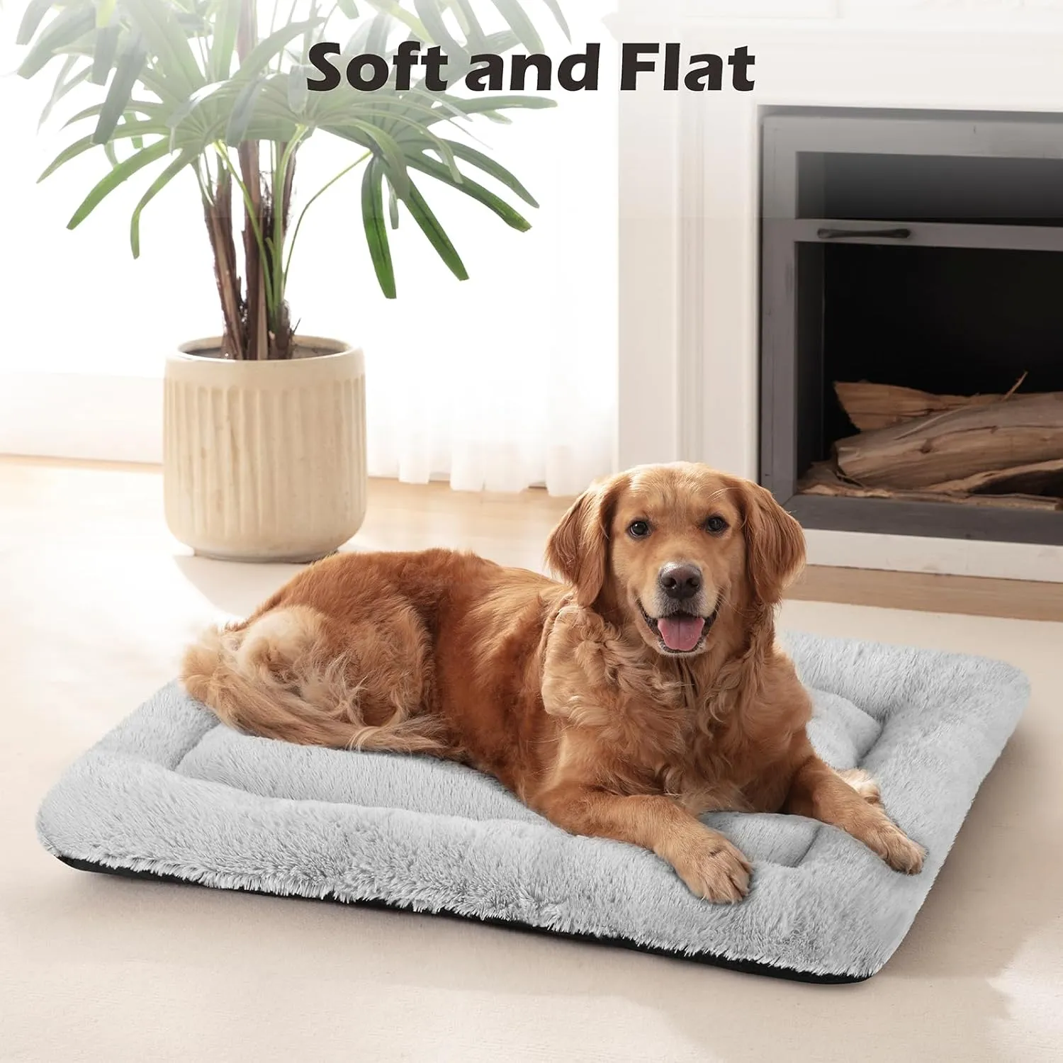 SIWA MARY Dog Bed Mat Soft Crate Pad Washable Anti-Slip Mattress for Large Medium Small Dogs and Cats Kennel Pad (23'' x 18'', Grey)