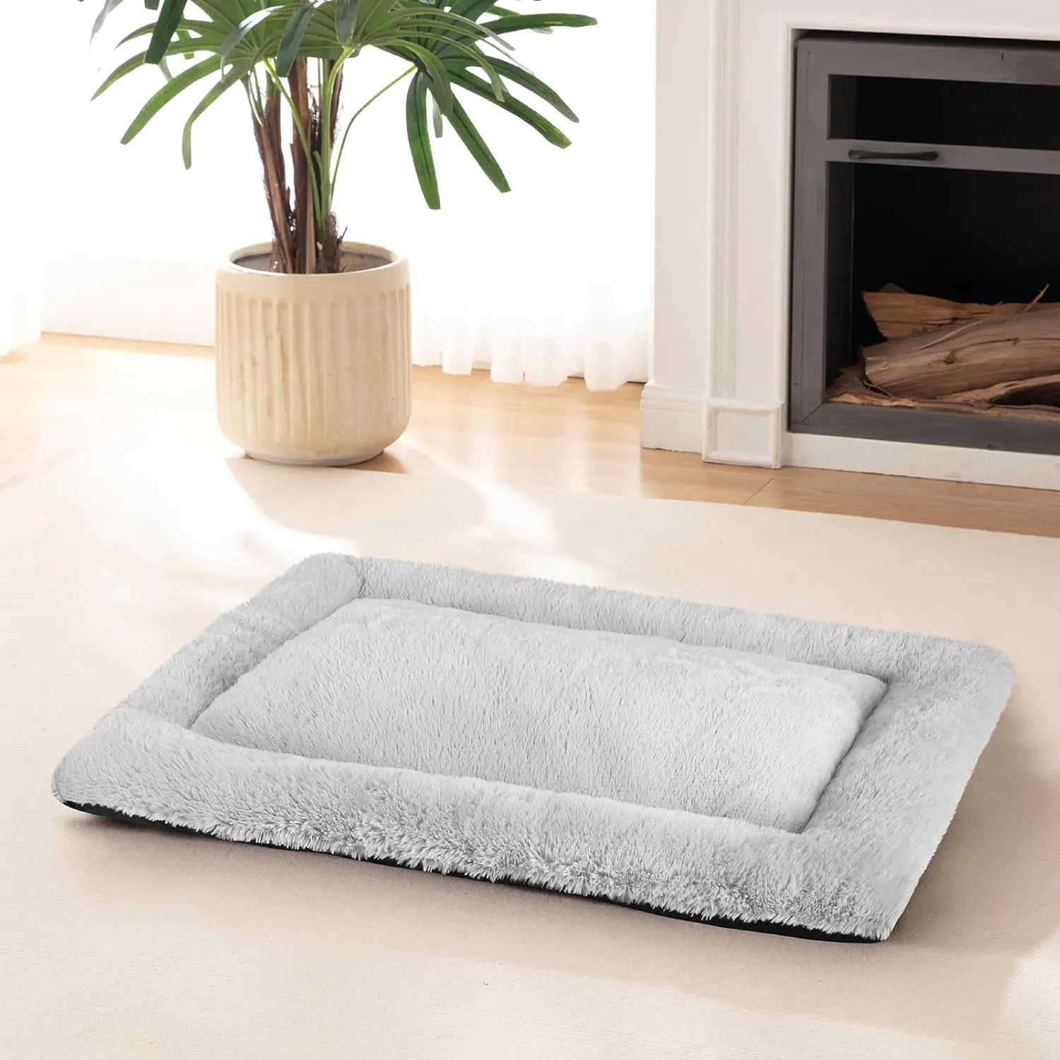 SIWA MARY Dog Bed Mat Soft Crate Pad Washable Anti-Slip Mattress for Large Medium Small Dogs and Cats Kennel Pad (23'' x 18'', Grey)