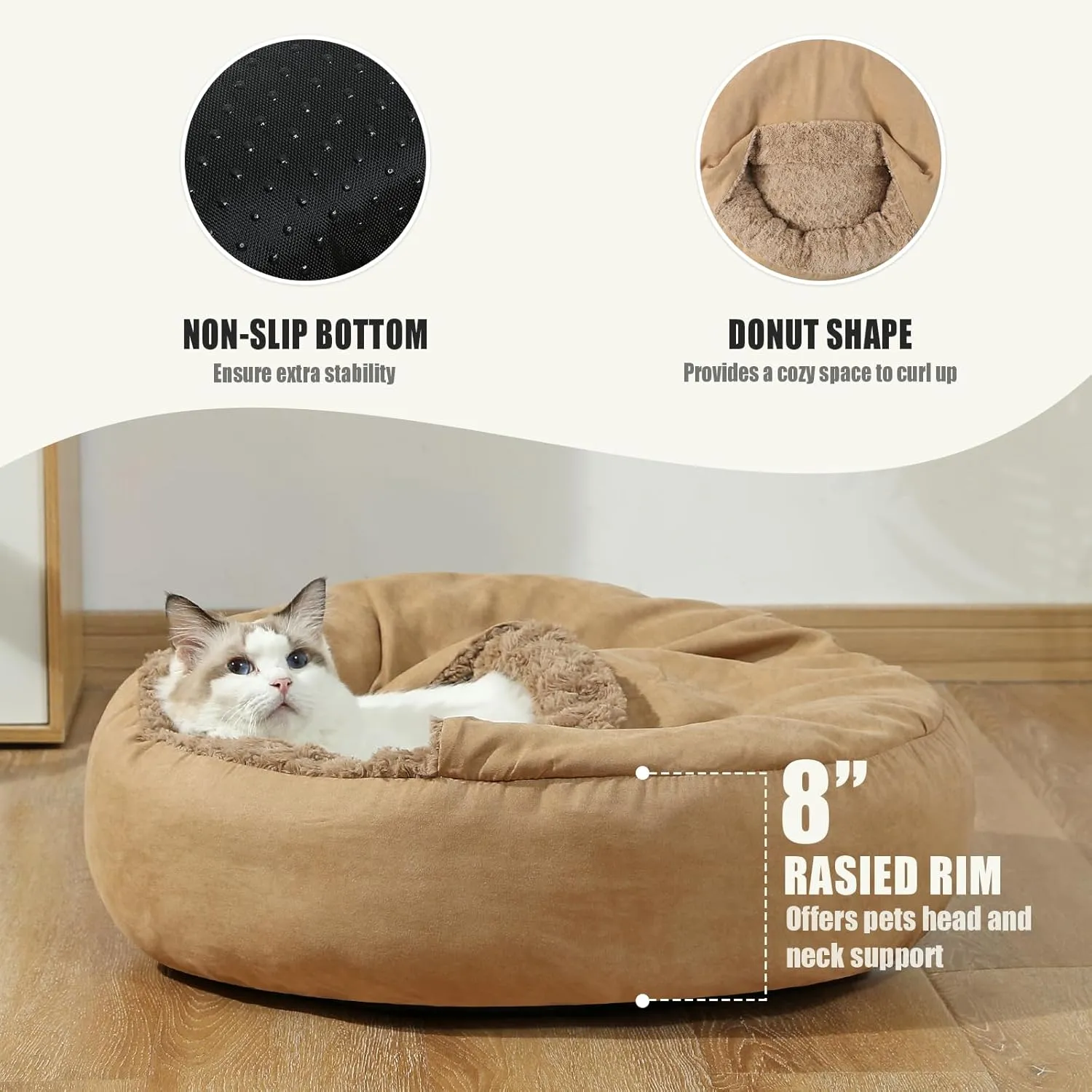 Small Dog Bed with Hooded Blanket - Washable Puppy Bed with Cover, Cozy Cave Dog Bed for Small Dog Cat, Donut Pet Bed with with Non-Slip Bottom (Brown, Small)