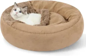 Small Dog Bed with Hooded Blanket - Washable Puppy Bed with Cover, Cozy Cave Dog Bed for Small Dog Cat, Donut Pet Bed with with Non-Slip Bottom (Brown, Small)