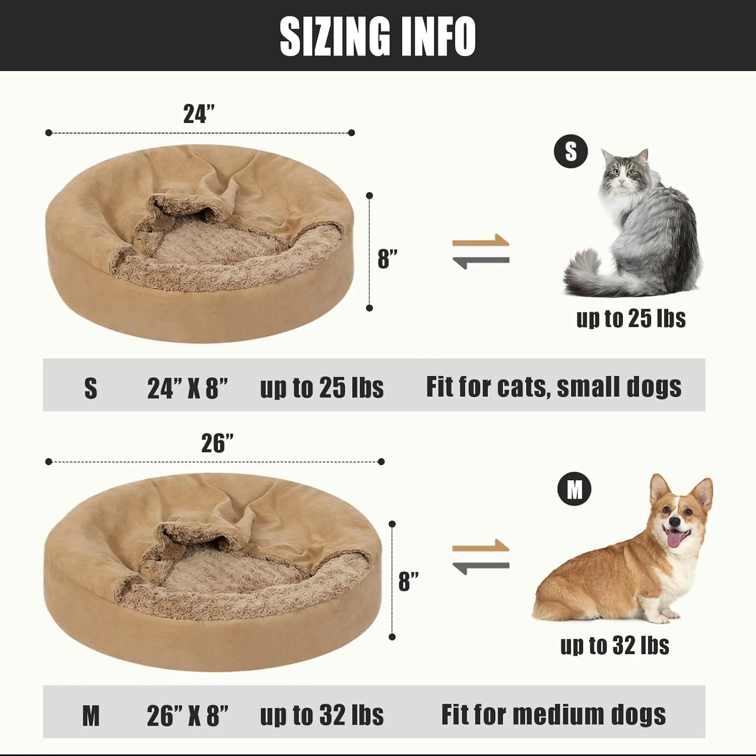 Small Dog Bed with Hooded Blanket - Washable Puppy Bed with Cover, Cozy Cave Dog Bed for Small Dog Cat, Donut Pet Bed with with Non-Slip Bottom (Brown, Small)