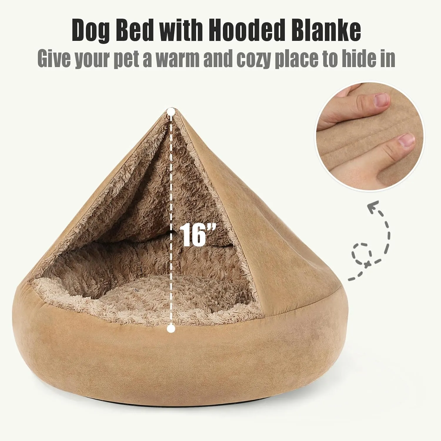 Small Dog Bed with Hooded Blanket - Washable Puppy Bed with Cover, Cozy Cave Dog Bed for Small Dog Cat, Donut Pet Bed with with Non-Slip Bottom (Brown, Small)