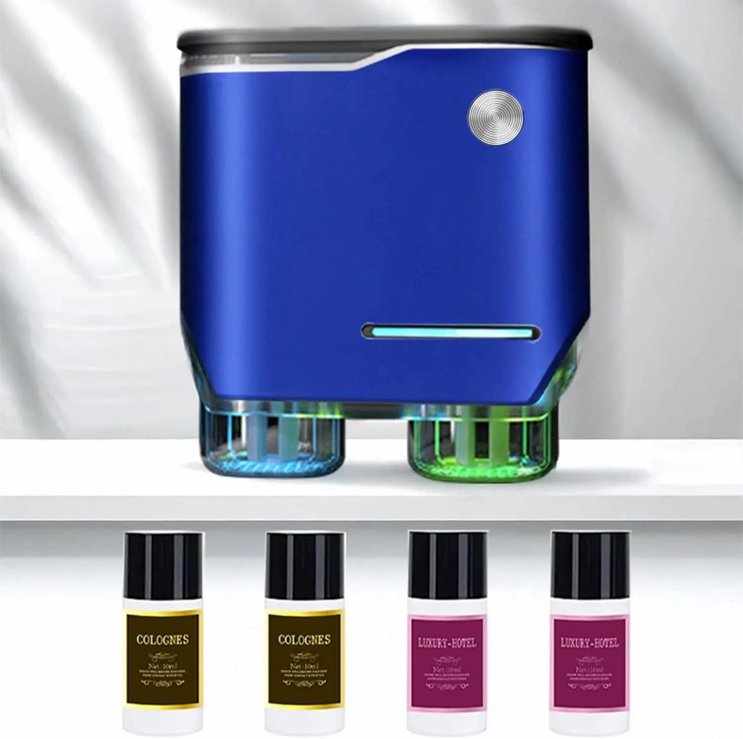 Smart Car Air Freshener, Dual-Channel Diffuser, Long-Lasting Scent Air Freshener Three Adjustable Modes, Aromatizante Para Carro With 4pcs Aromatherapy Oil Oils Rechargeable Intelligent Blue