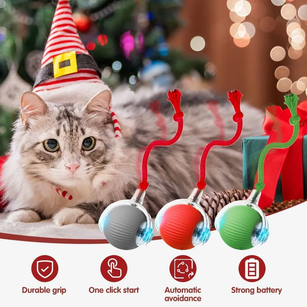 Smart Indoor Adult Cat Toys - Interactive Rolling Balls with Cord Imitation Mouse (Red)