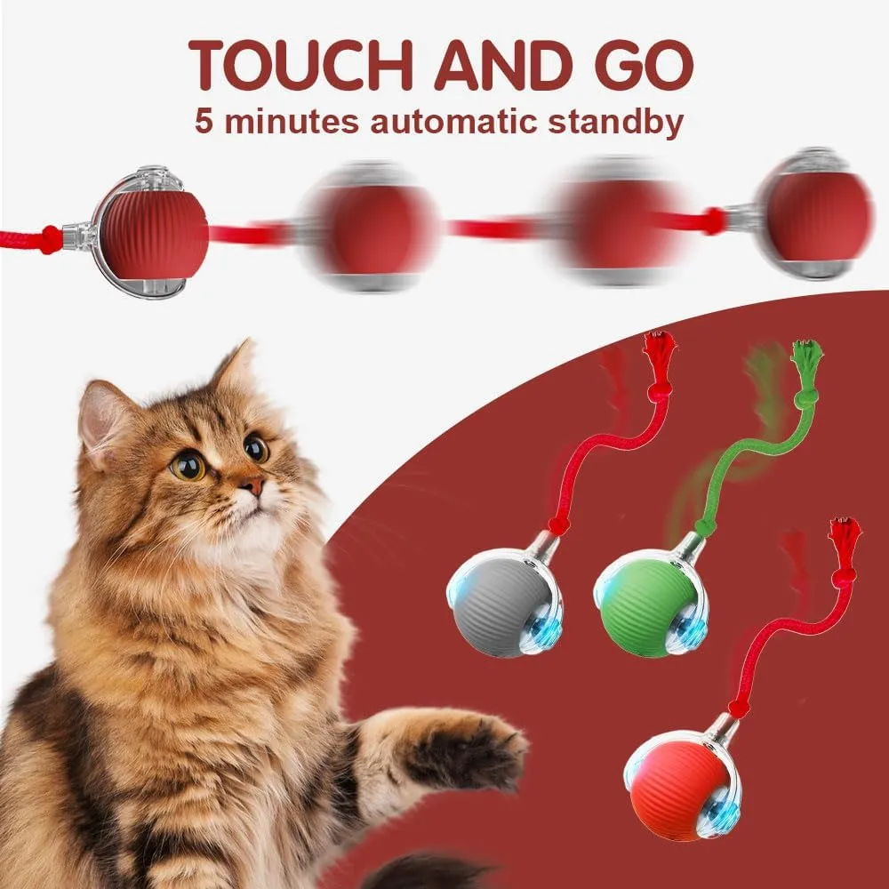 Smart Indoor Adult Cat Toys - Interactive Rolling Balls with Cord Imitation Mouse (Red)