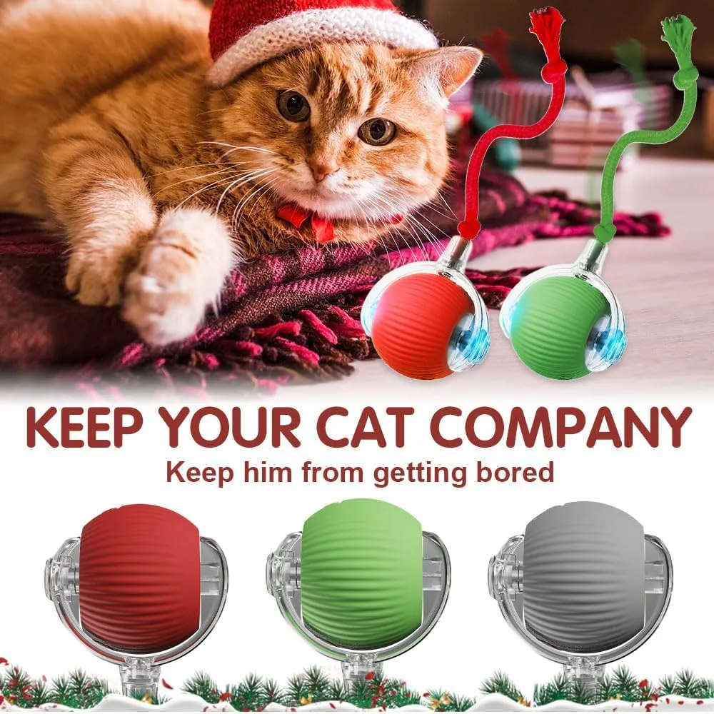 Smart Indoor Adult Cat Toys - Interactive Rolling Balls with Cord Imitation Mouse (Red)