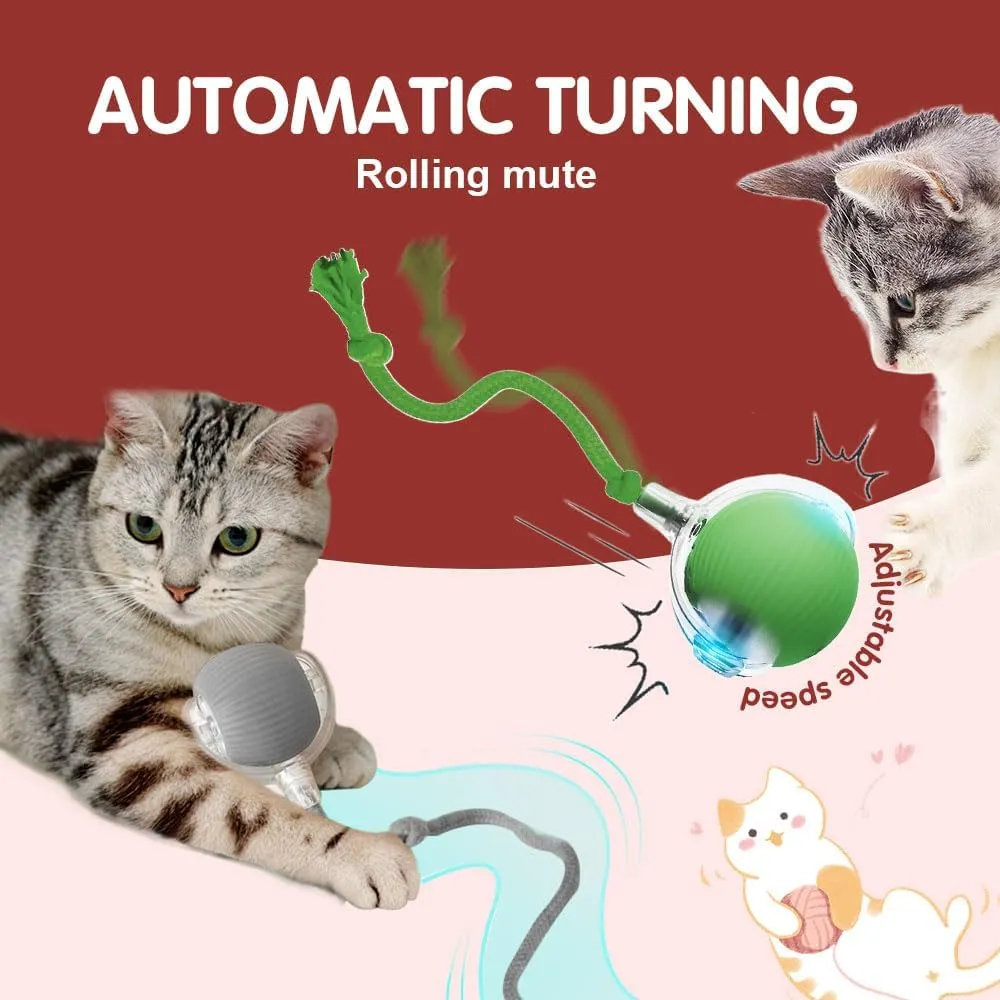 Smart Indoor Adult Cat Toys - Interactive Rolling Balls with Cord Imitation Mouse (Red)