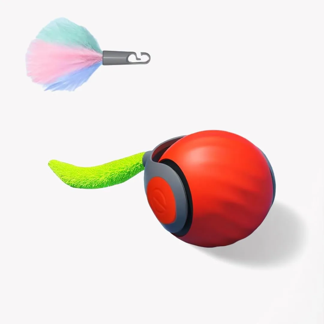 Speedy Ball with Tail Cat Toy, Smart Interactive Toys for Bored Indoor Cats, Automatic Rolling Ball 2.0 Enrichment, Turbo Electric Self Moving Flying 3.0, Electronic Rollie Pet Chase Games Exercise