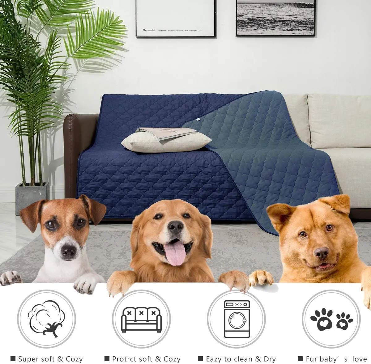 SPXTEX Dog Bed Cover Washable Pee Pads Dog Blankets for Puppy Large Dog Cat,Sofa Reversible Changing Pad Reusable 1 Piece68"x82",Navy Stoneblue