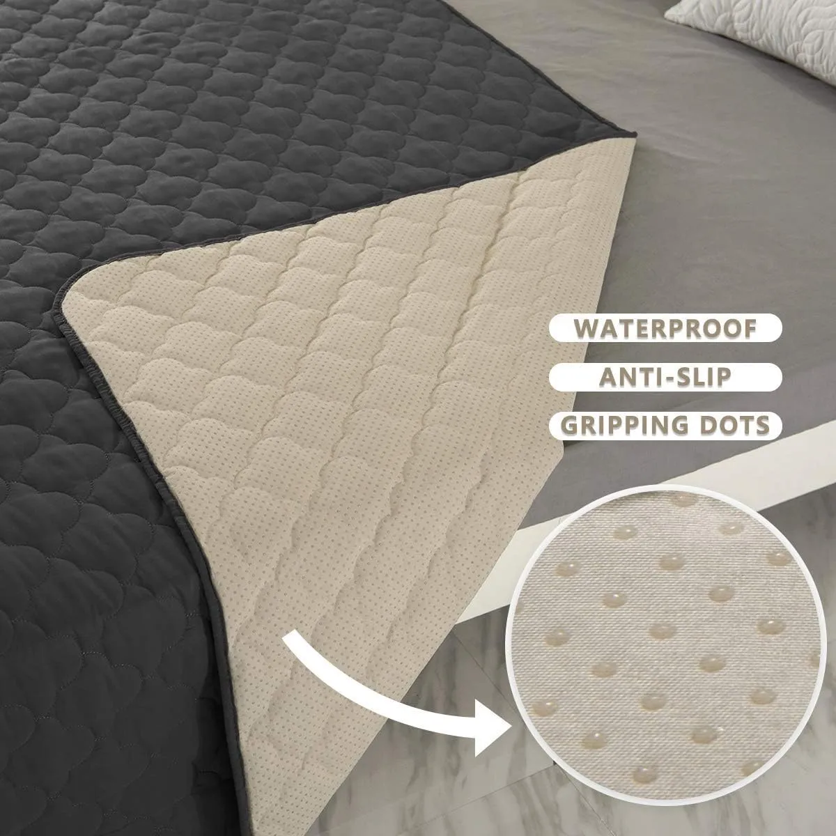 SPXTEX Waterproof Dog Bed Covers, 82"x102" Dark Grey, Machine Washable, Anti-Slip, Soft, Comfortable, Durable Pet Blanket with Sherpa Lining