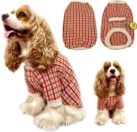 Stylish Grid Twist Pattern Dog Sweater - Christmas, Light Fleece, Small Dogs