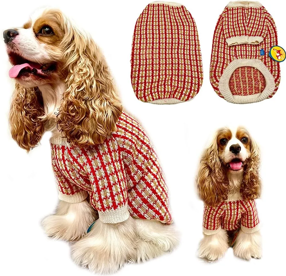 Stylish Grid Twist Pattern Dog Sweater - Christmas, Light Fleece, Small Dogs