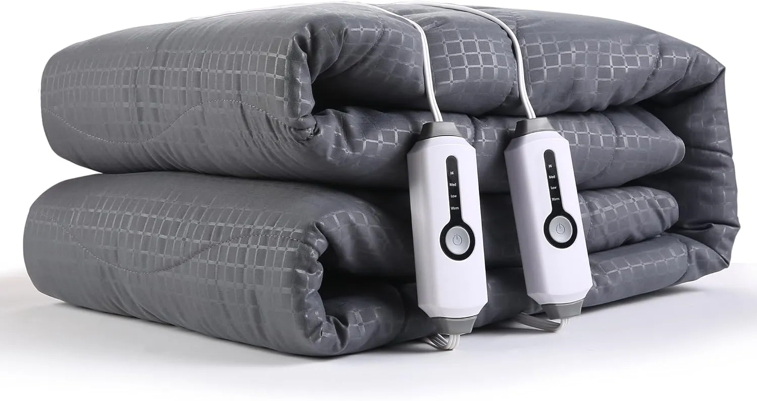 SUNNY HEAT Electric Mattress Pad Queen Size 60''80'', 4 Heating Levels & 10 Hour Auto Shut Off, Elastic Deep Pocket, Warm and Soft Comfort Fabric, Machine Washable, Grey