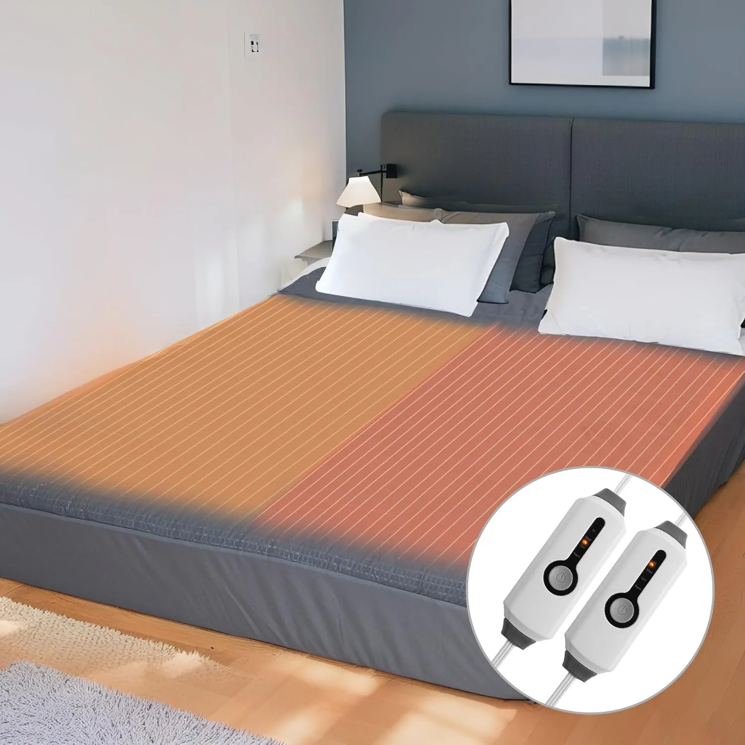 SUNNY HEAT Electric Mattress Pad Queen Size 60''80'', 4 Heating Levels & 10 Hour Auto Shut Off, Elastic Deep Pocket, Warm and Soft Comfort Fabric, Machine Washable, Grey