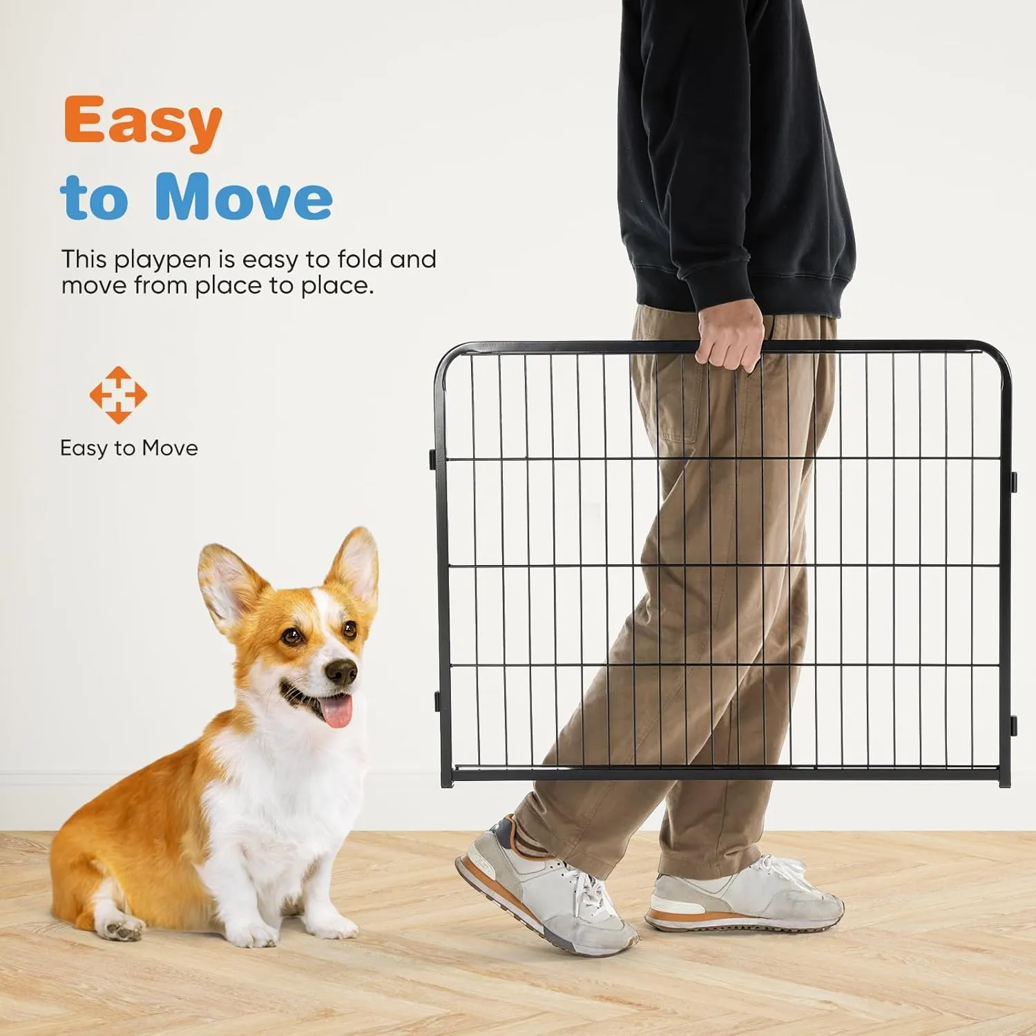 Sweetcrispy Dog Playpen Indoor - Pet Fence Exercise Pen for Yard Gate 16 Panels Foldable Puppy Playpens with Doors Metal Dog Pen for Camping, RV, Outdoor, Small/Medium Pets, 24 Height