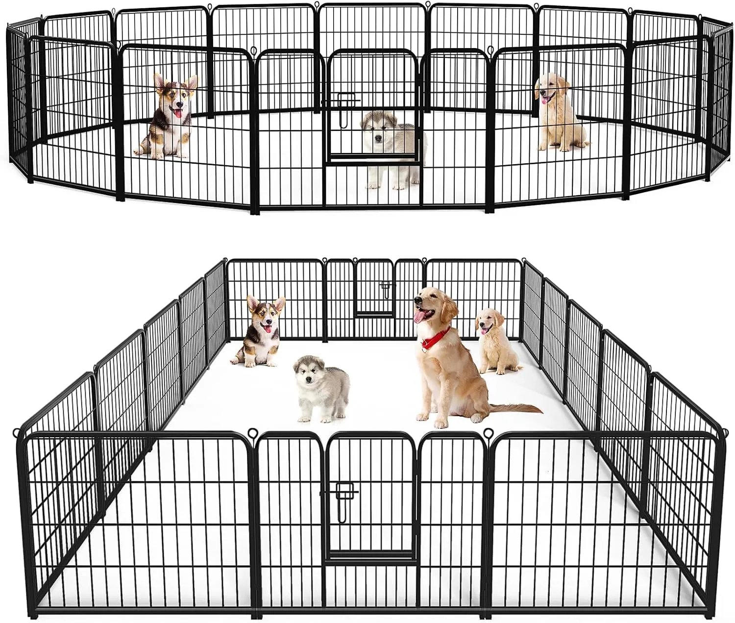 Sweetcrispy Dog Playpen Indoor - Pet Fence Exercise Pen for Yard Gate 16 Panels Foldable Puppy Playpens with Doors Metal Dog Pen for Camping, RV, Outdoor, Small/Medium Pets, 24 Height