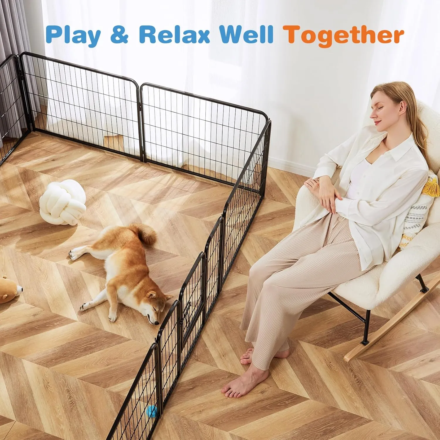 Sweetcrispy Dog Playpen Indoor - Pet Fence Exercise Pen for Yard Gate 16 Panels Foldable Puppy Playpens with Doors Metal Dog Pen for Camping, RV, Outdoor, Small/Medium Pets, 24 Height