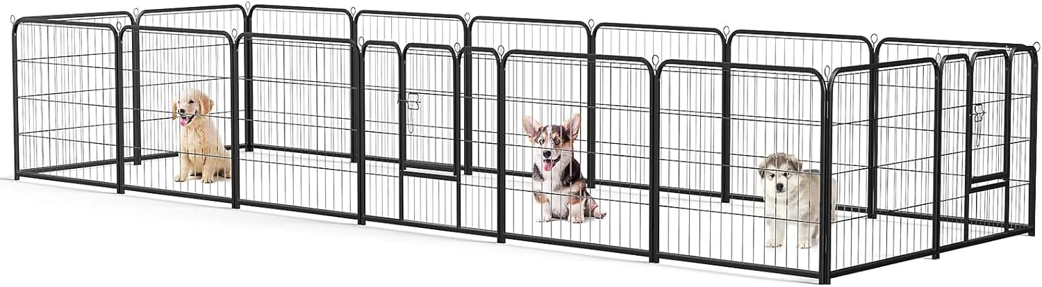 Sweetcrispy Dog Playpen Indoor - Pet Fence Exercise Pen for Yard Gate 16 Panels Foldable Puppy Playpens with Doors Metal Dog Pen for Camping, RV, Outdoor, Small/Medium Pets, 24 Height