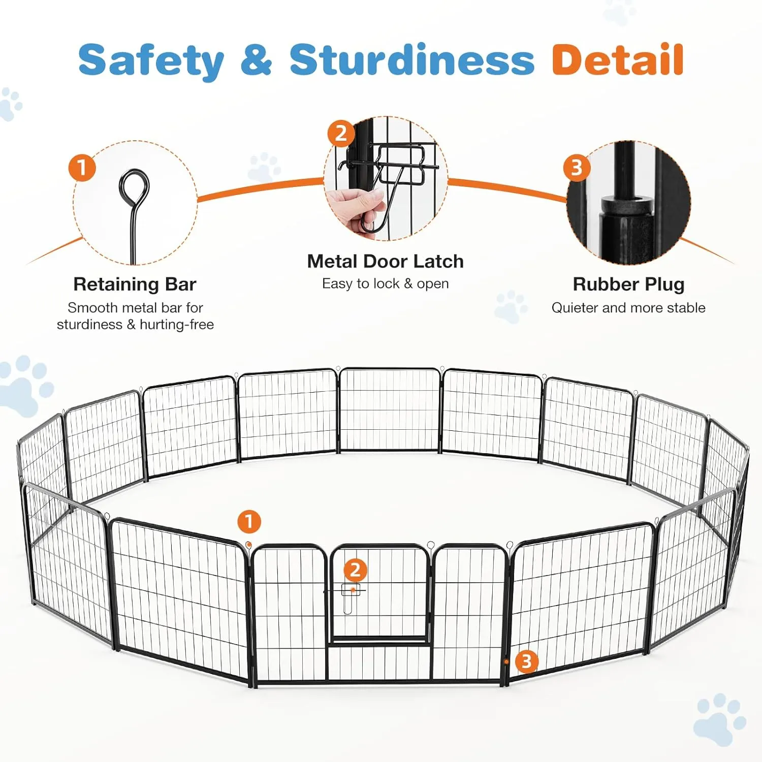 Sweetcrispy Dog Playpen Indoor - Pet Fence Exercise Pen for Yard Gate 16 Panels Foldable Puppy Playpens with Doors Metal Dog Pen for Camping, RV, Outdoor, Small/Medium Pets, 24 Height
