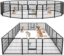Sweetcrispy Dog Playpen Indoor - Pet Fence Exercise Pen for Yard Gate 16 Panels Foldable Puppy Playpens with Doors Metal Dog Pen for Camping, RV, Outdoor, Small/Medium Pets, 24 Height