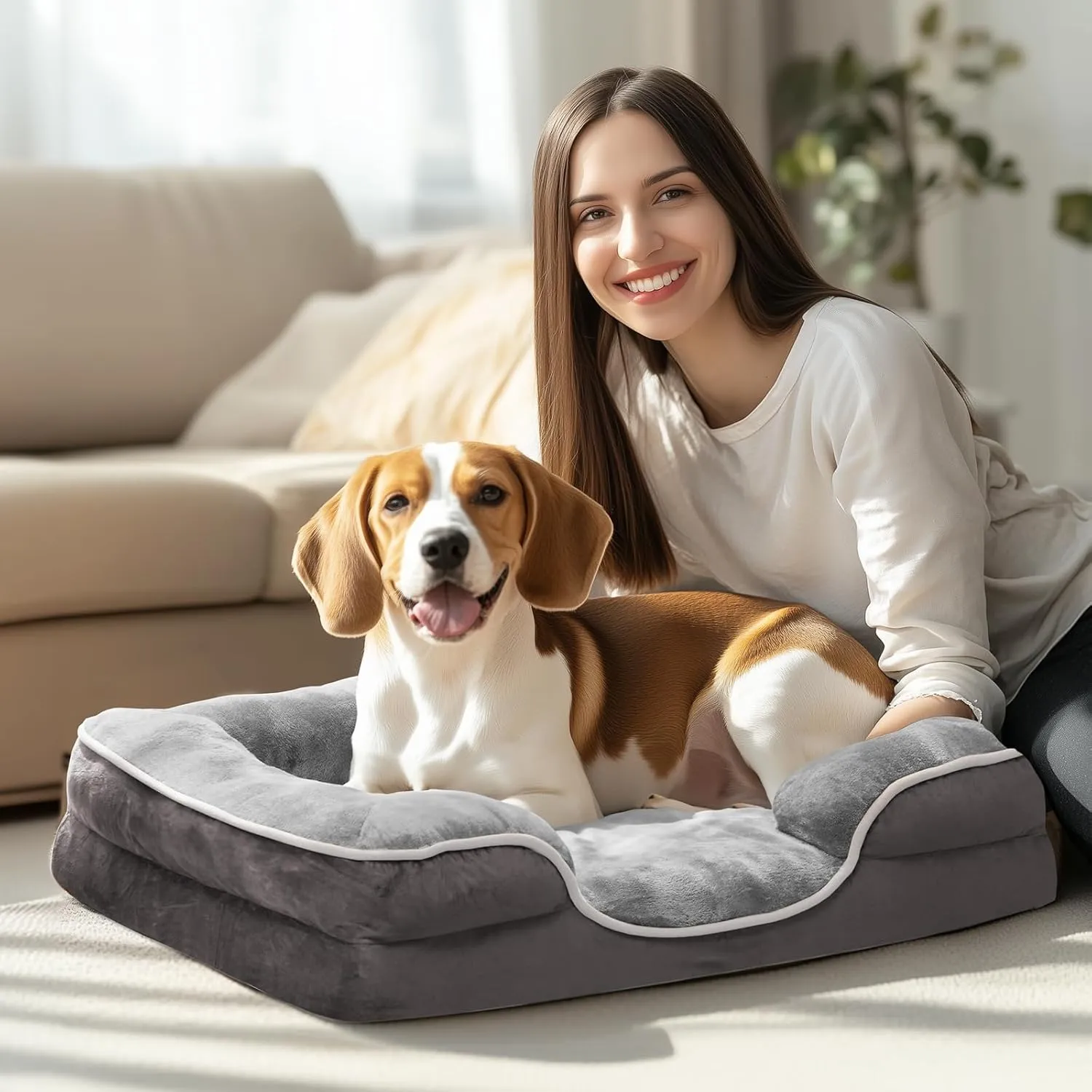 Sweetcrispy Orthopedic Dog Bed, Memory Foam Puppy Sleeping Sofa for Medium Pets with Washable Removable Cover Non-Slip Base Waterproof Liner Egg Crate, Classic Grey, 28" L x 23" W x 6.5" Th