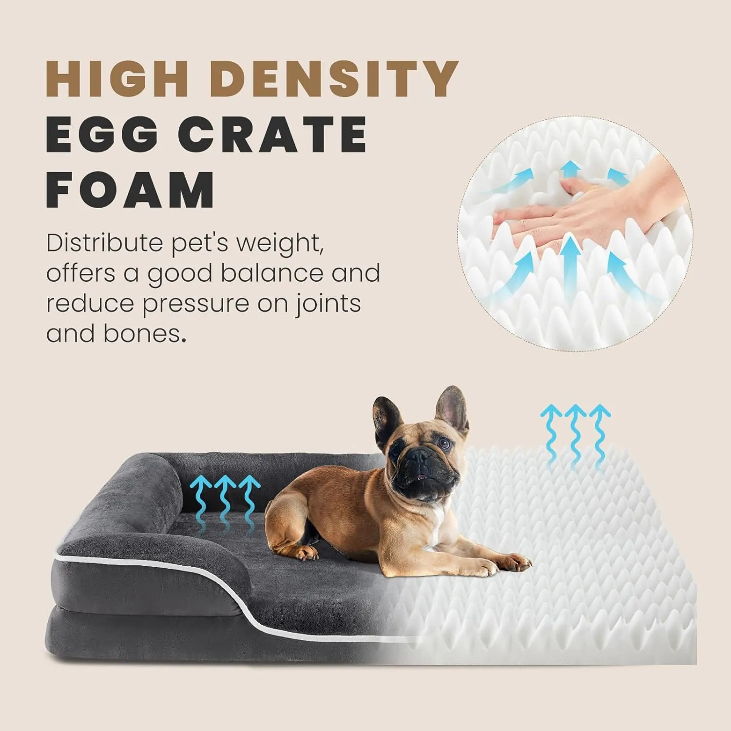 Sweetcrispy Orthopedic Dog Bed, Memory Foam Puppy Sleeping Sofa for Medium Pets with Washable Removable Cover Non-Slip Base Waterproof Liner Egg Crate, Classic Grey, 28" L x 23" W x 6.5" Th
